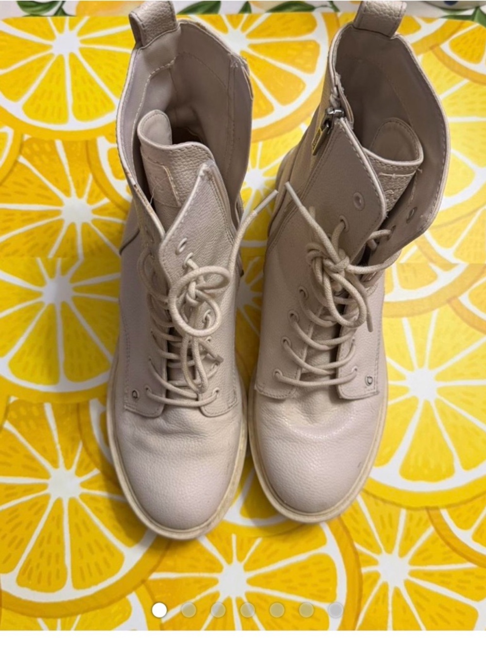 Women's Beige Lace-Up Combat Boots